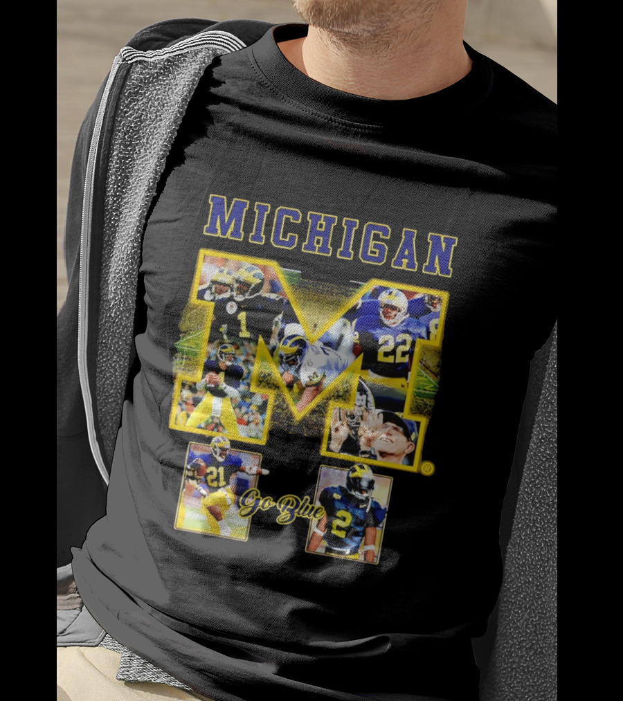 Michigan Wolverines Go Blue Football Iconic Collage T-Shirt
