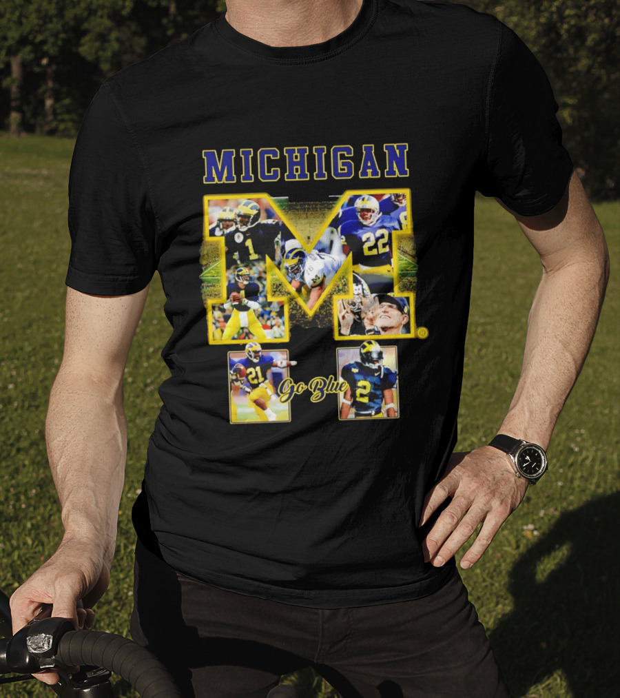 Michigan Wolverines Go Blue Football Iconic Collage T-Shirt