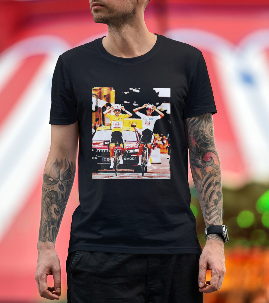 Tadej Pogačar Isaac Del Toro UAE Team Emirates Cycling Skoda Tour Celebratory Finish T-Shirt