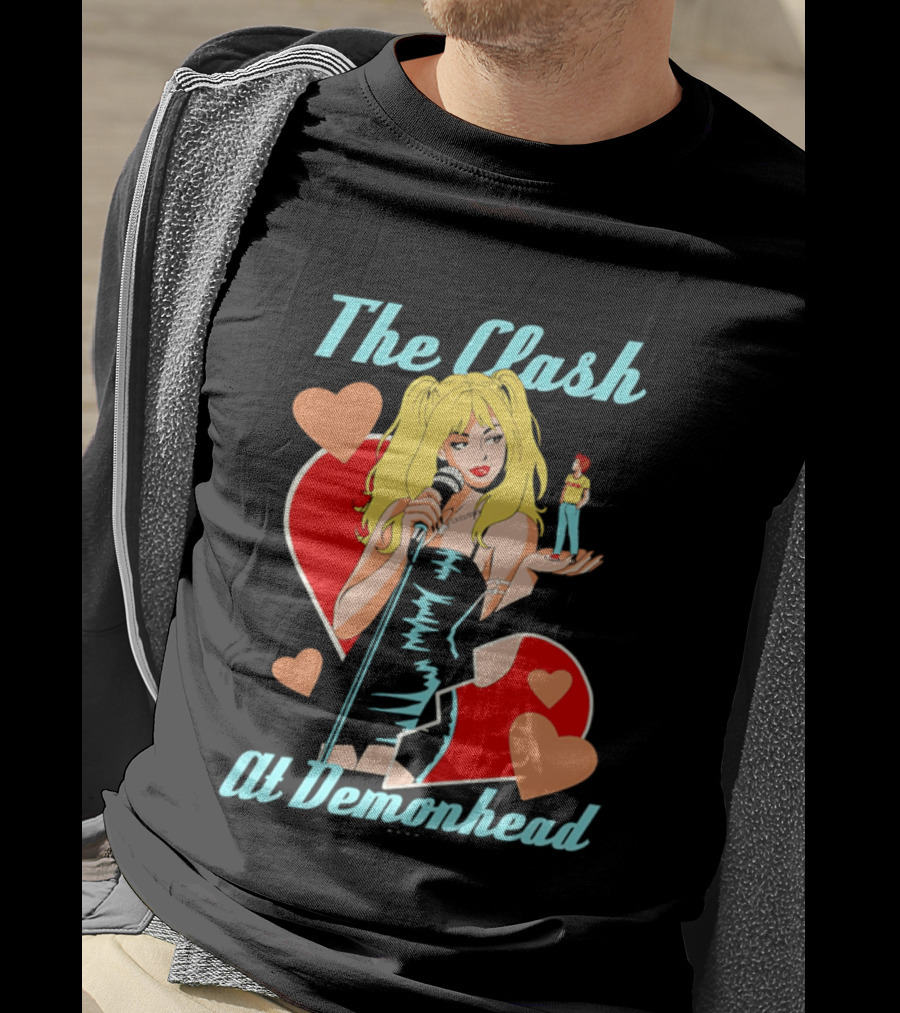 The Clash At Demonhead Heart And Singer With Microphone And Red Haired Figure T-Shirt