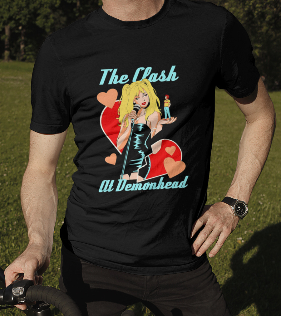 The Clash At Demonhead Heart And Singer With Microphone And Red Haired Figure T-Shirt