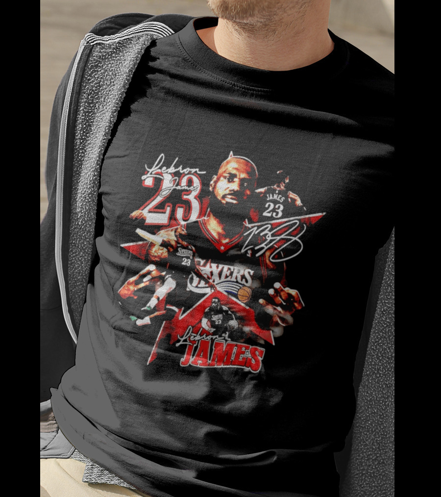 Philadelphia 76ers LeBron James 23 Collage Basketball Fan Gear T-Shirt