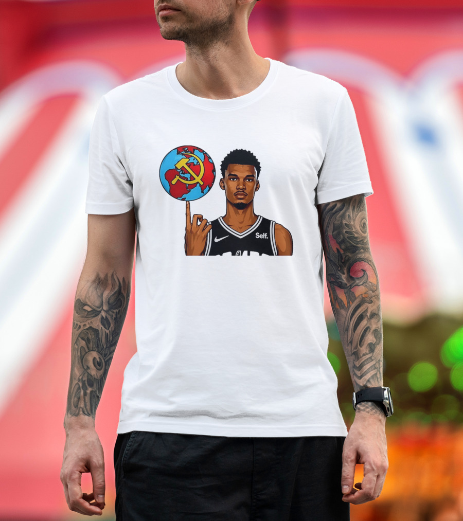 Victor Wembanyama Spinning Basketball With Communist Sickle Globe And Nike Self Jersey T-Shirt