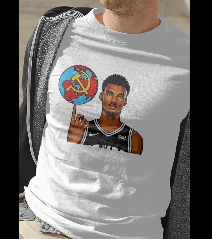 Victor Wembanyama Spinning Basketball With Communist Sickle Globe And Nike Self Jersey T-Shirt
