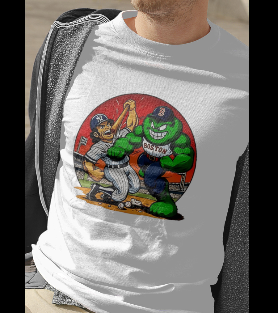 Boston Red Sox Vs New York Yankees Rivalry Cartoon Monsters Showdown T-Shirt