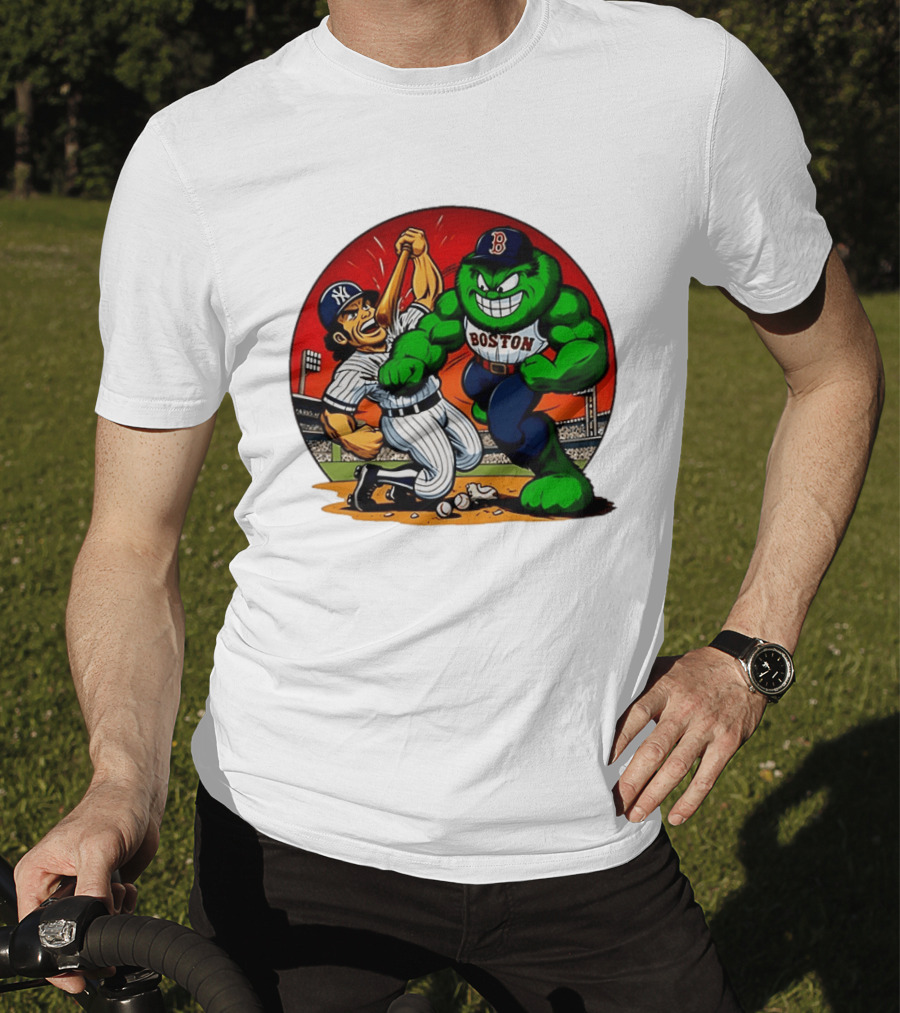 Boston Red Sox Vs New York Yankees Rivalry Cartoon Monsters Showdown T-Shirt