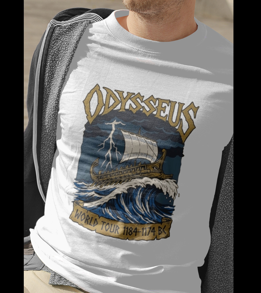 Odysseus World Tour 1184 1174 BC Viking Ship Adventure Wave Breaking Stormy Sea T-Shirt