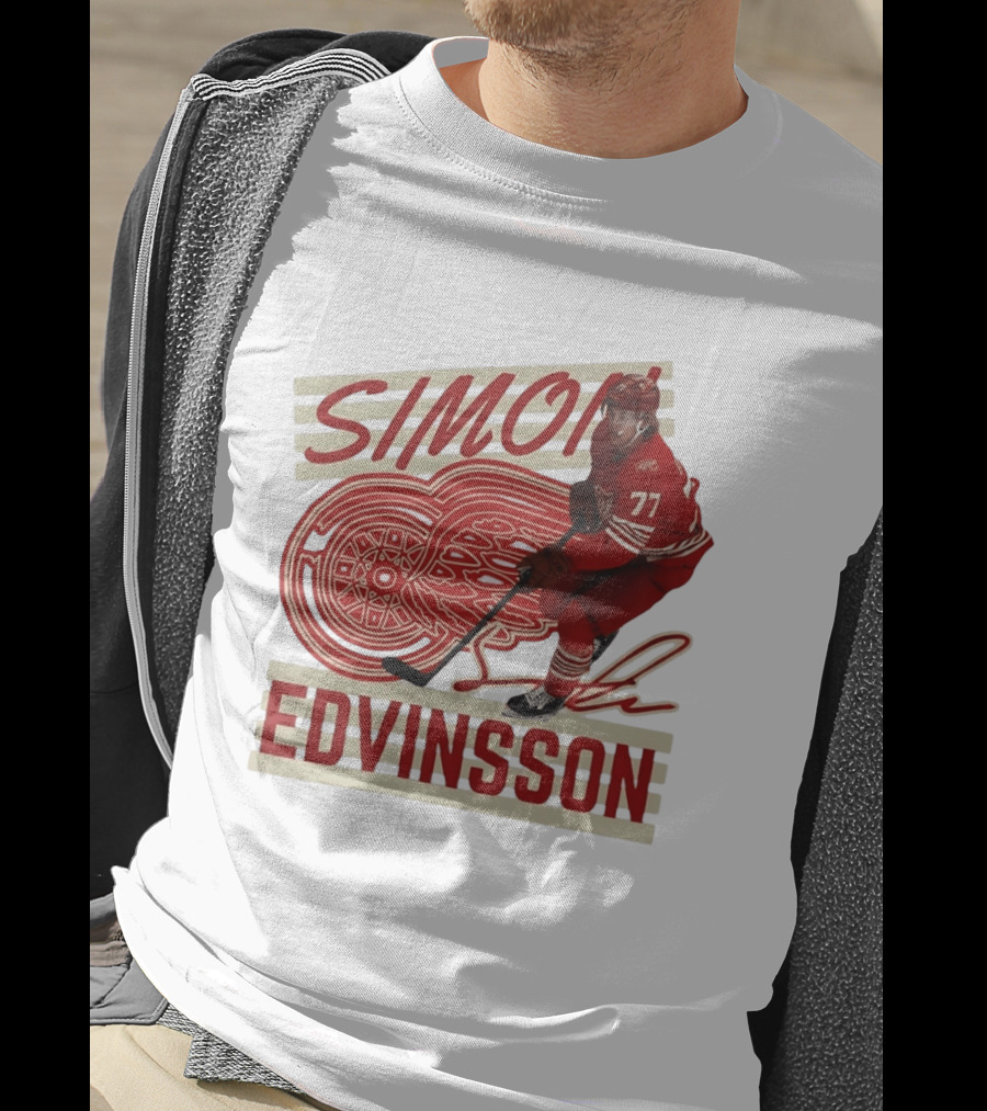 Simon Edvinsson 77 Detroit Red Wings Signature Hockey T-Shirt