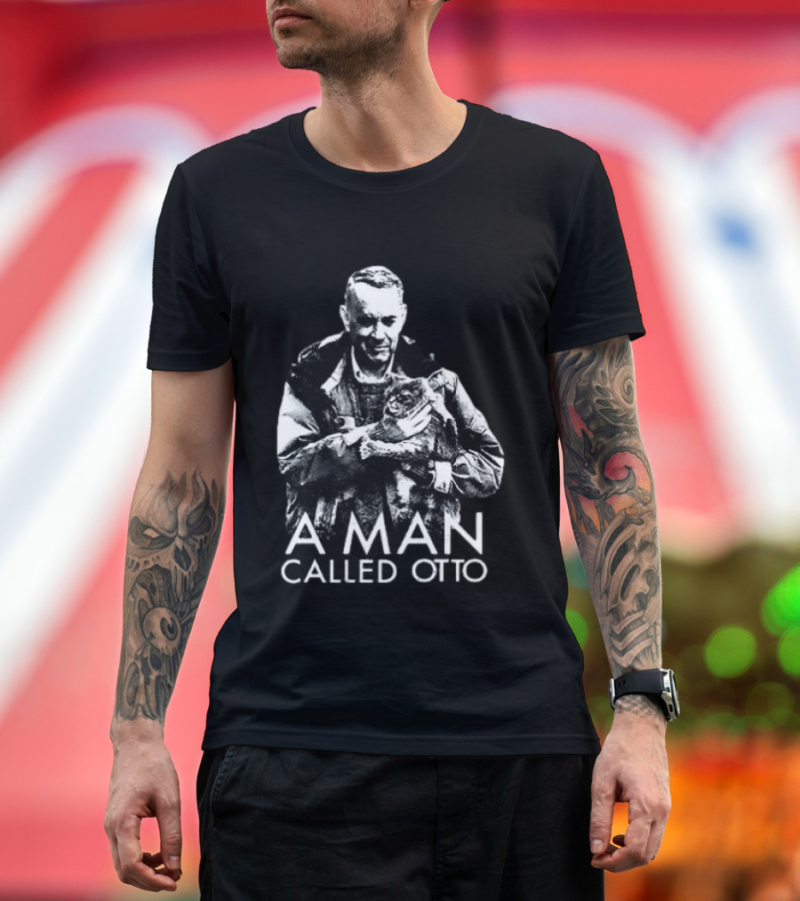 A Man Called Otto Holding Cat In Black And White T-Shirt
