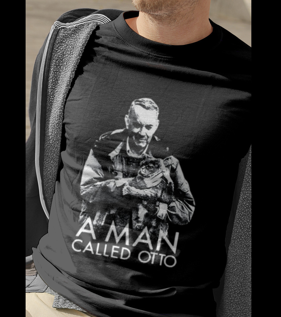 A Man Called Otto Holding Cat In Black And White T-Shirt