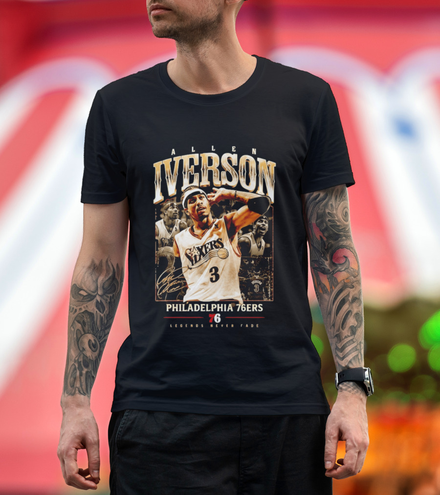 Allen Iverson Philadelphia 76ers Legends Never Fade Basketball Icon Number 3 T-Shirt