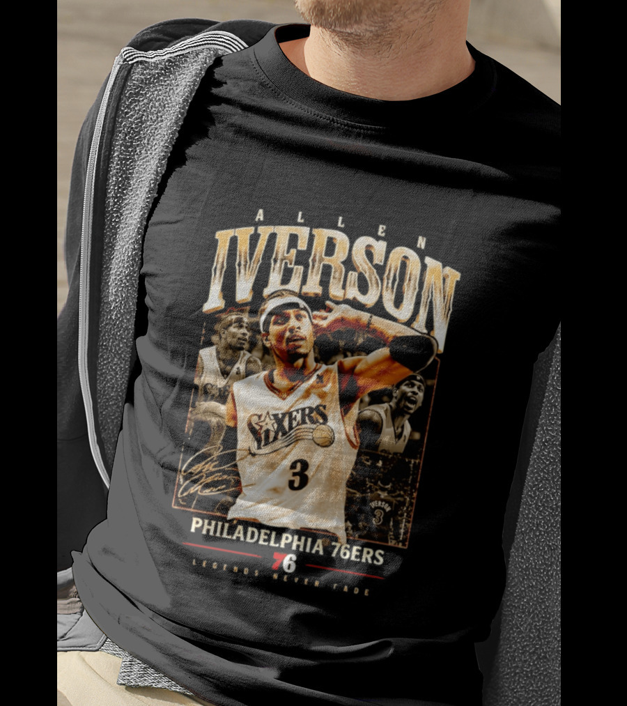Allen Iverson Philadelphia 76ers Legends Never Fade Basketball Icon Number 3 T-Shirt