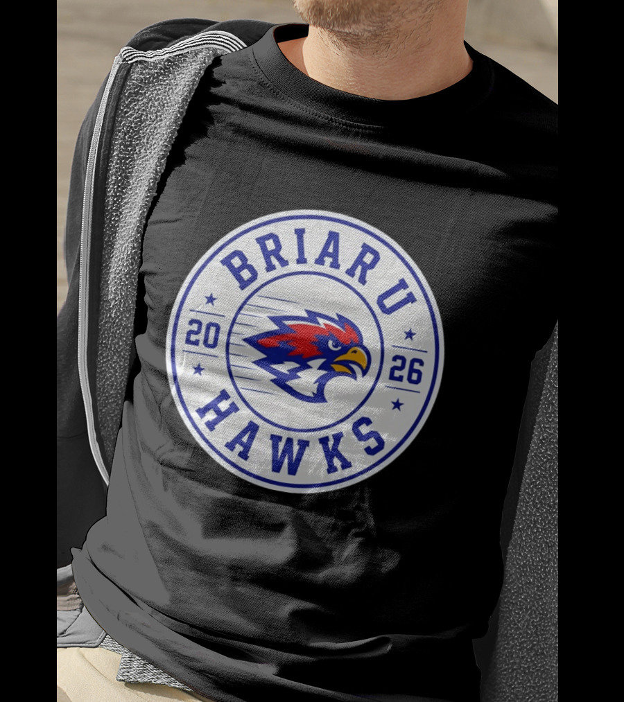 Briar U Hawks 2026 Circle Emblem Red Blue Hawk T-Shirt