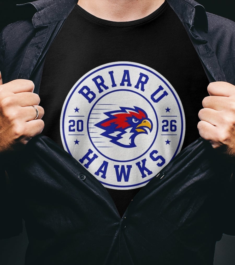 Briar U Hawks 2026 Circle Emblem Red Blue Hawk T-Shirt