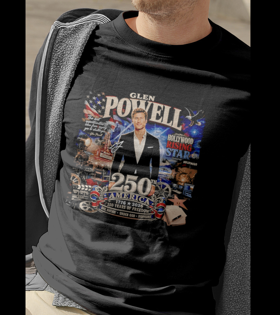 Glen Powell Hollywood Rising Star 250th America 1776 2026 Years Of Freedom T-Shirt