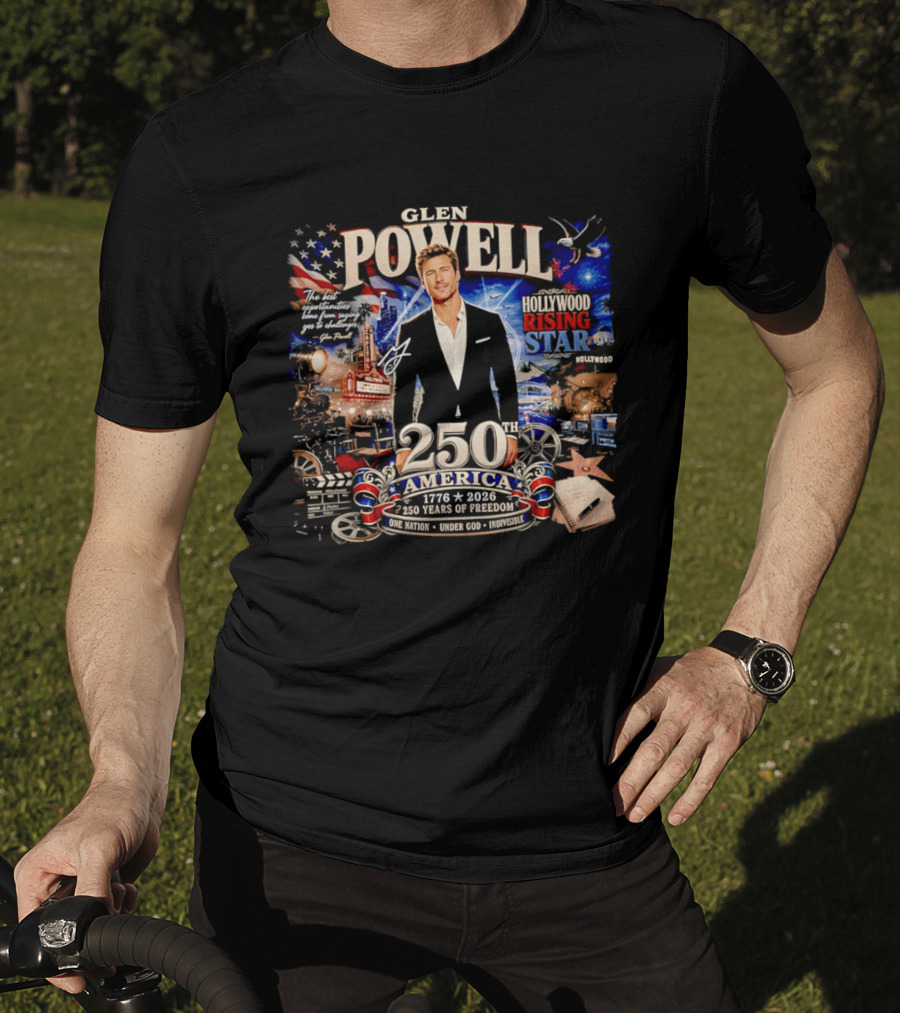 Glen Powell Hollywood Rising Star 250th America 1776 2026 Years Of Freedom T-Shirt