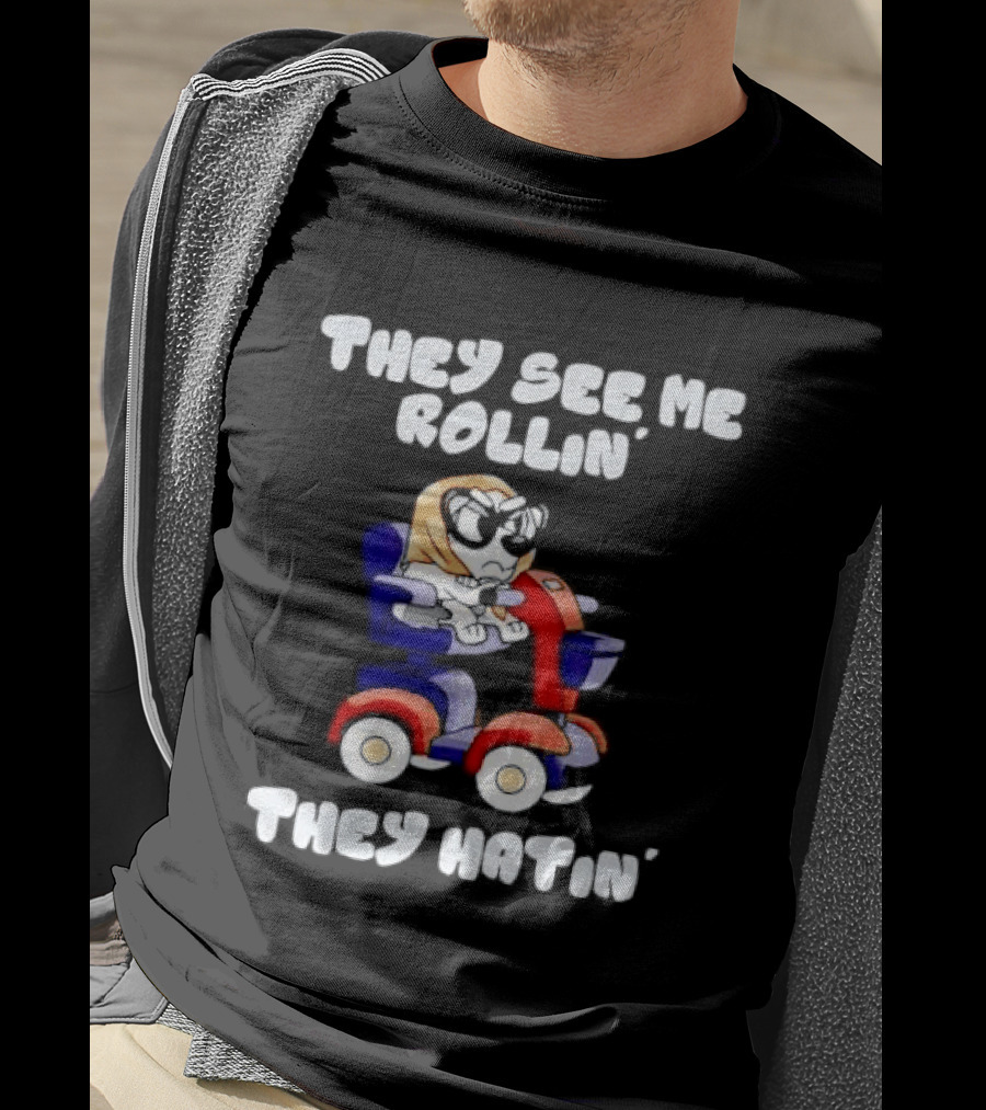 Granny Bluey Driving Mobility Scooter They See Me Rollin They Hatin T-Shirt