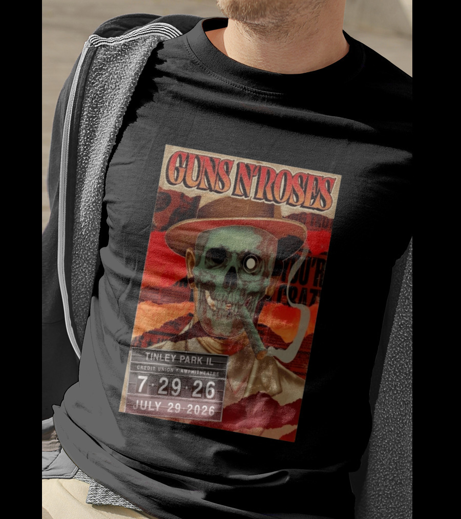 Guns N Roses 07.29.2026 Tinley Park Skull Concert Credit Union Amphitheatre T-Shirt