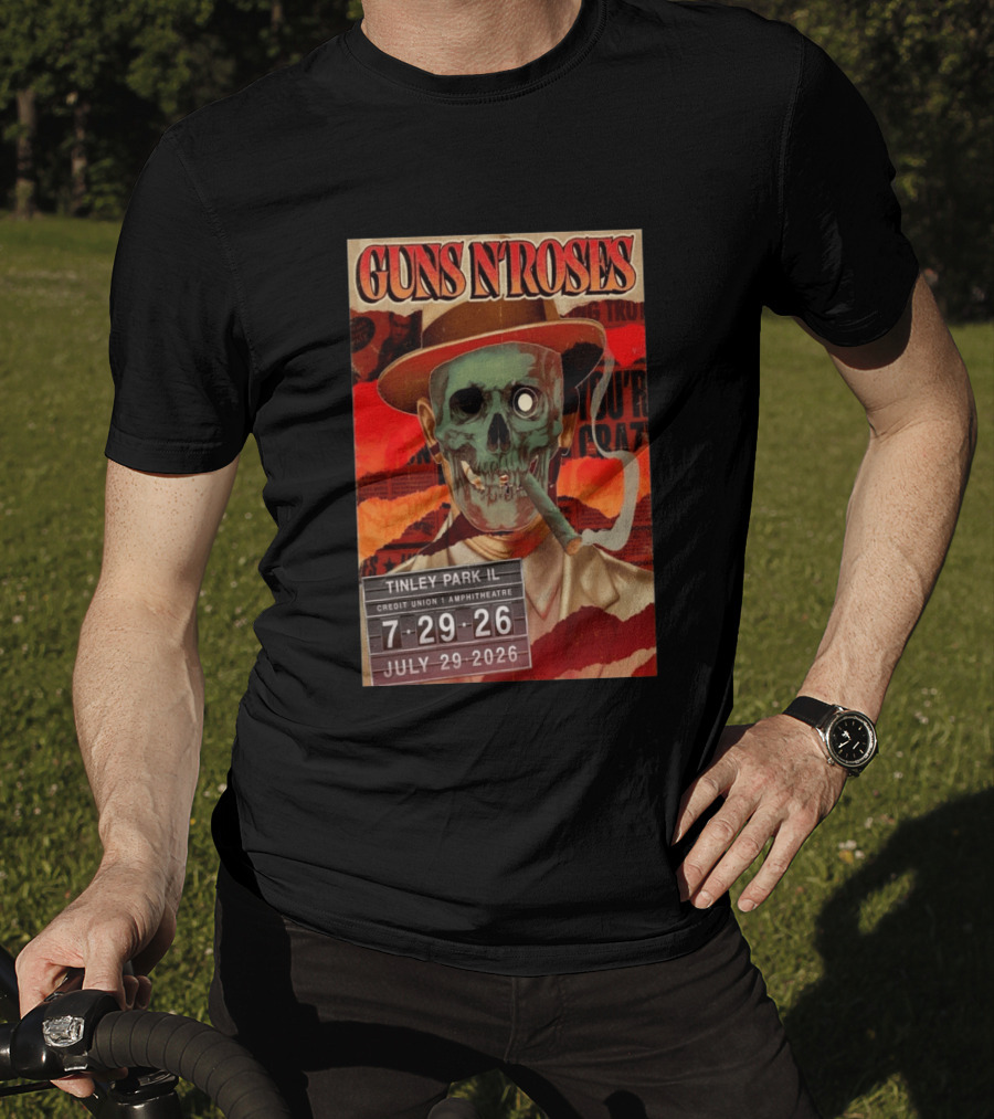 Guns N Roses 07.29.2026 Tinley Park Skull Concert Credit Union Amphitheatre T-Shirt