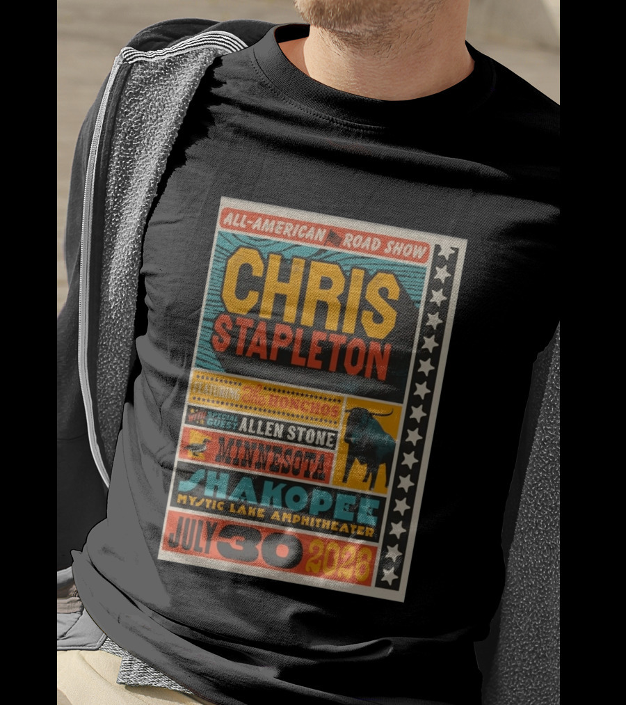 All American Road Show Chris Stapleton Featuring The Honchos With Special Guest Allen Stone Shakopee Minnesota Mystic Lake Amphitheater July 30 2026 T-Shirt