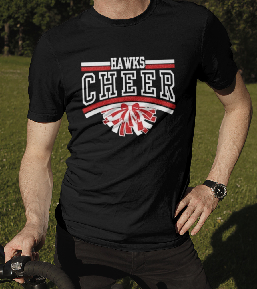 Hutchinson Hawks Cheer Maroon Glitter Bow Pom Pom T-Shirt