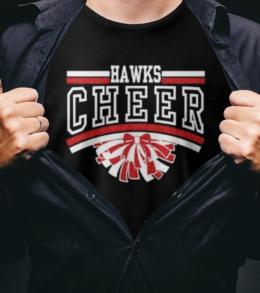 Hutchinson Hawks Cheer Maroon Glitter Bow Pom Pom T-Shirt