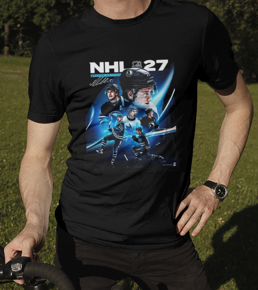 NHL 27 Deluxe Edition Macklin Celebrini Autographed Cover T-Shirt