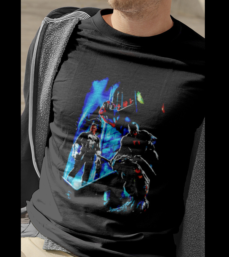 Marvel Comics Vigilante Action The Punisher Spider Man Daredevil Urban Battle Scene T-Shirt