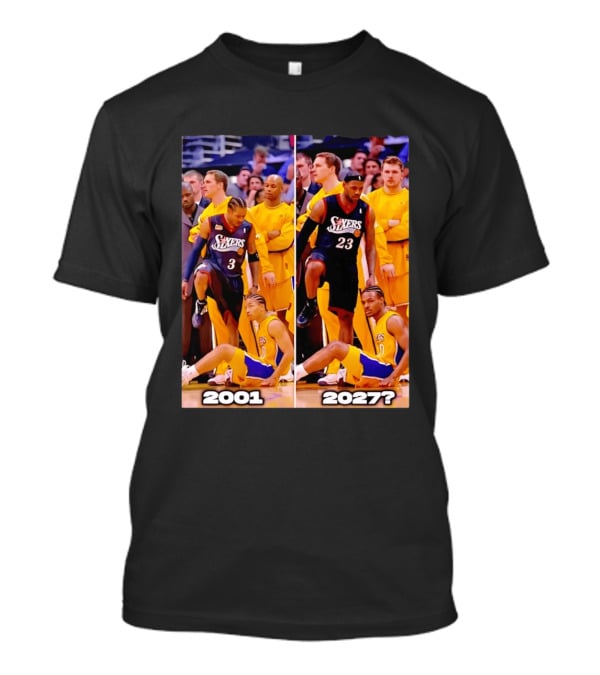 2001 2027 Iverson LeBron Sixers Lakers Step Over Comparison T-Shirt