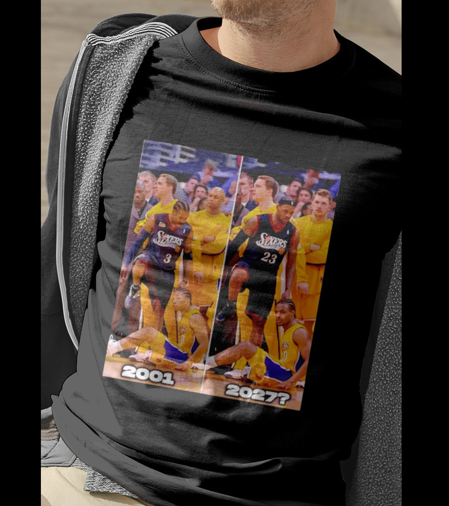 2001 2027 Iverson LeBron Sixers Lakers Step Over Comparison T-Shirt