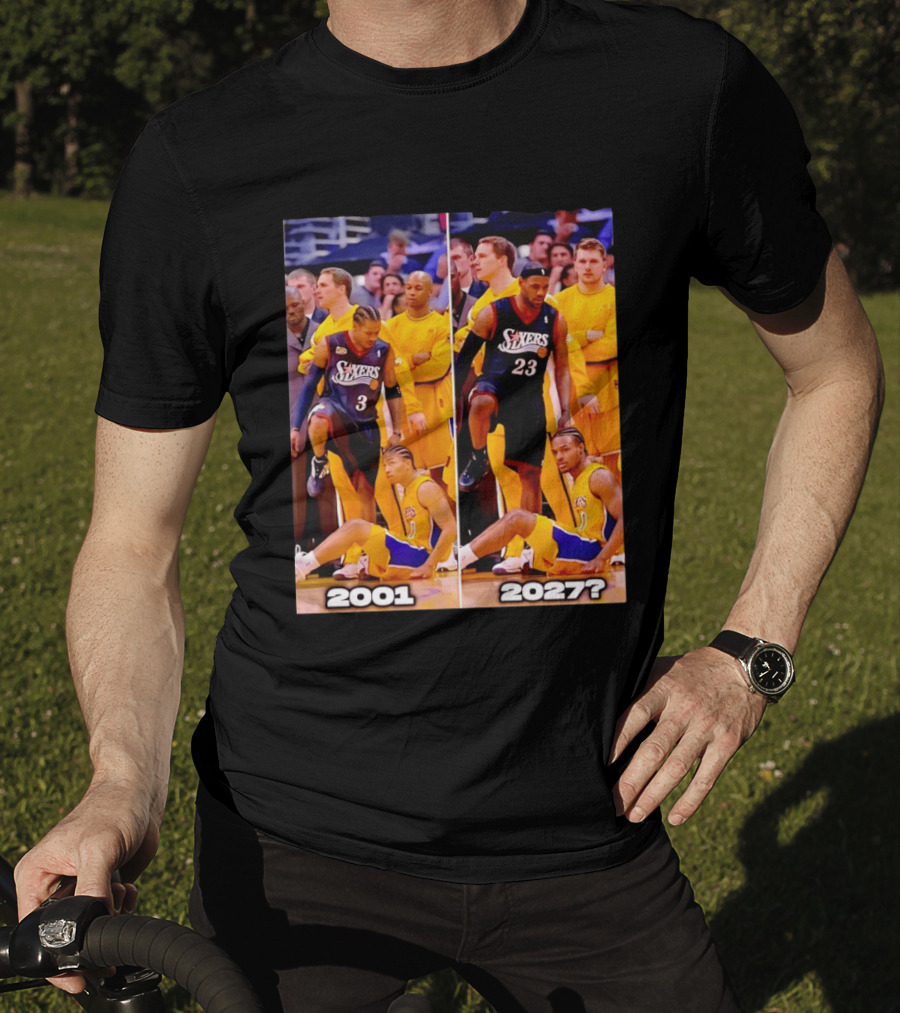 2001 2027 Iverson LeBron Sixers Lakers Step Over Comparison T-Shirt