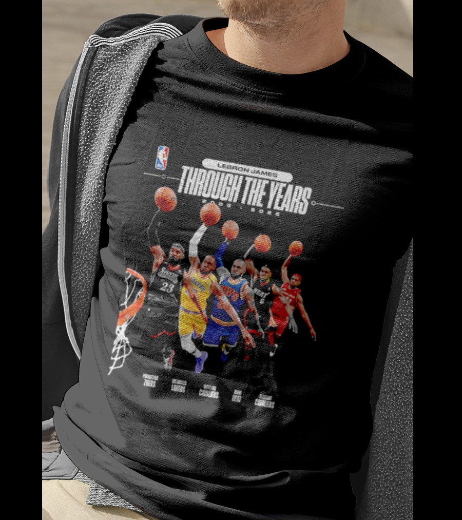 NBA LeBron James Through The Years 2003 2026 Philadelphia 76ers Lakers Cavaliers Heat T-Shirt
