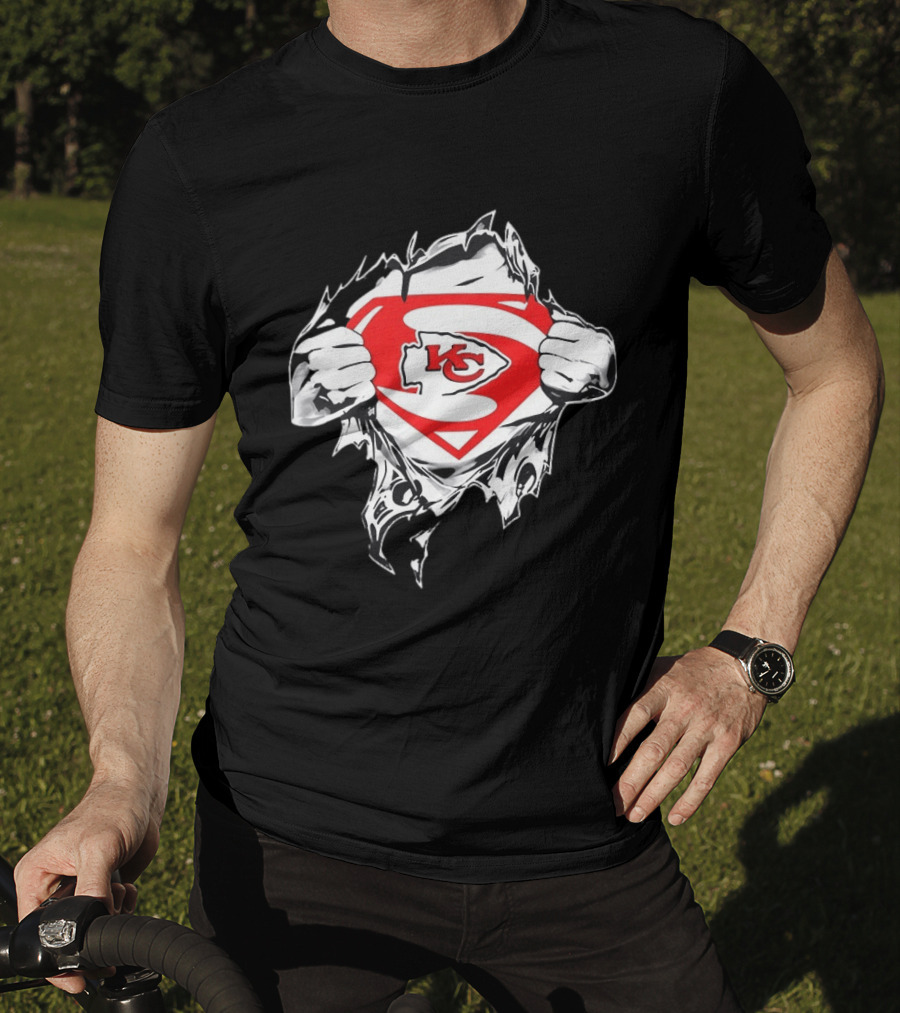 Kansas City Chiefs Superman Rip KC Logo Fan Pride T-Shirt