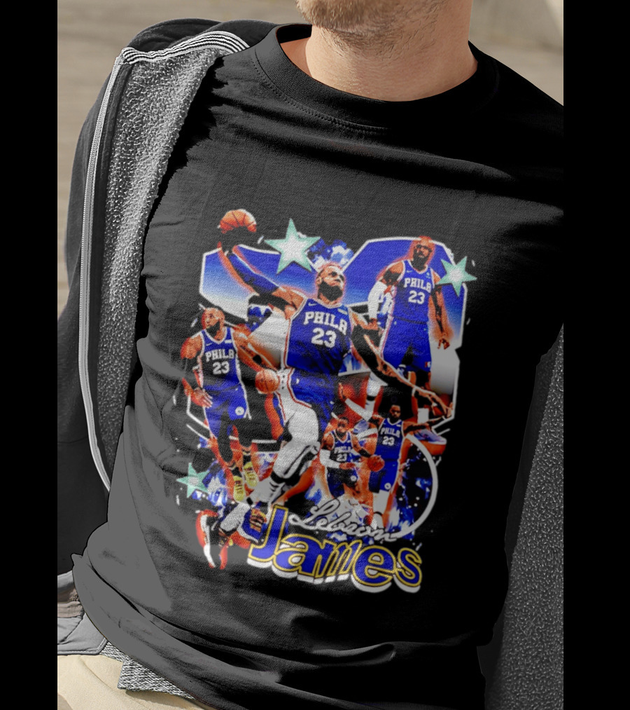 LeBron James Phila 23 Basketball Collage Stars T-Shirt