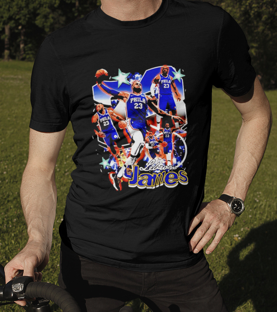 LeBron James Phila 23 Basketball Collage Stars T-Shirt
