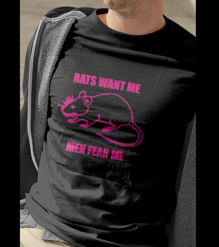 Rats Want Me Men Fear Me Pink Outline Rat Joke T-Shirt