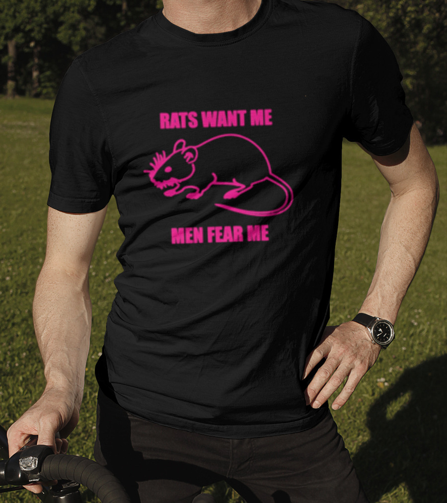 Rats Want Me Men Fear Me Pink Outline Rat Joke T-Shirt