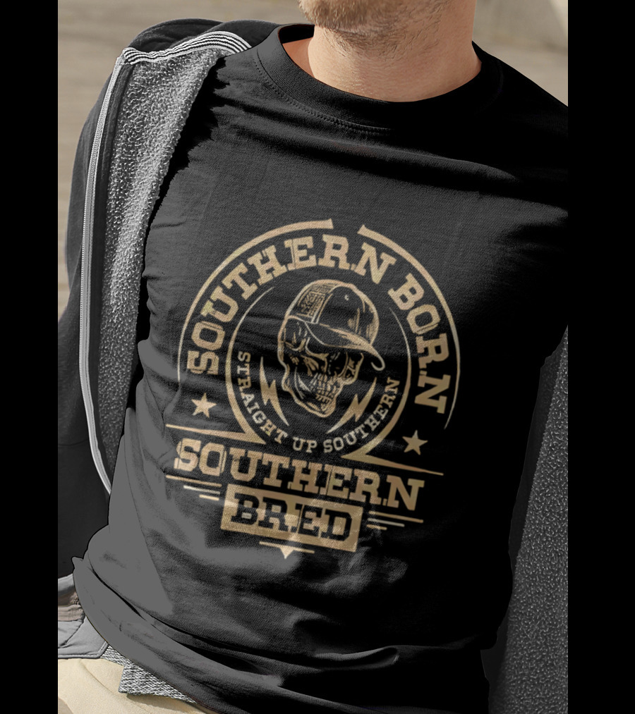 Southern Born Straight Up Southern Bred Skull Cap T-Shirt