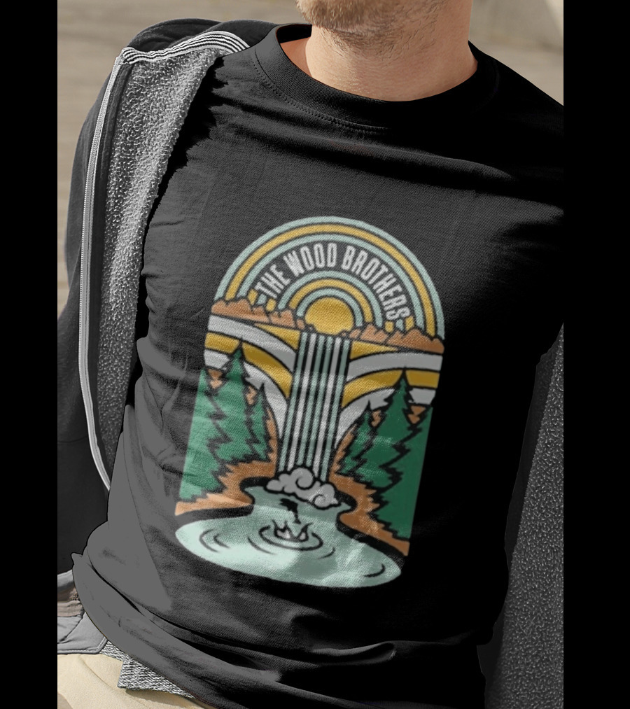 The Wood Brothers Waterfall Nature Scene With Sunburst And River Rapids T-Shirt