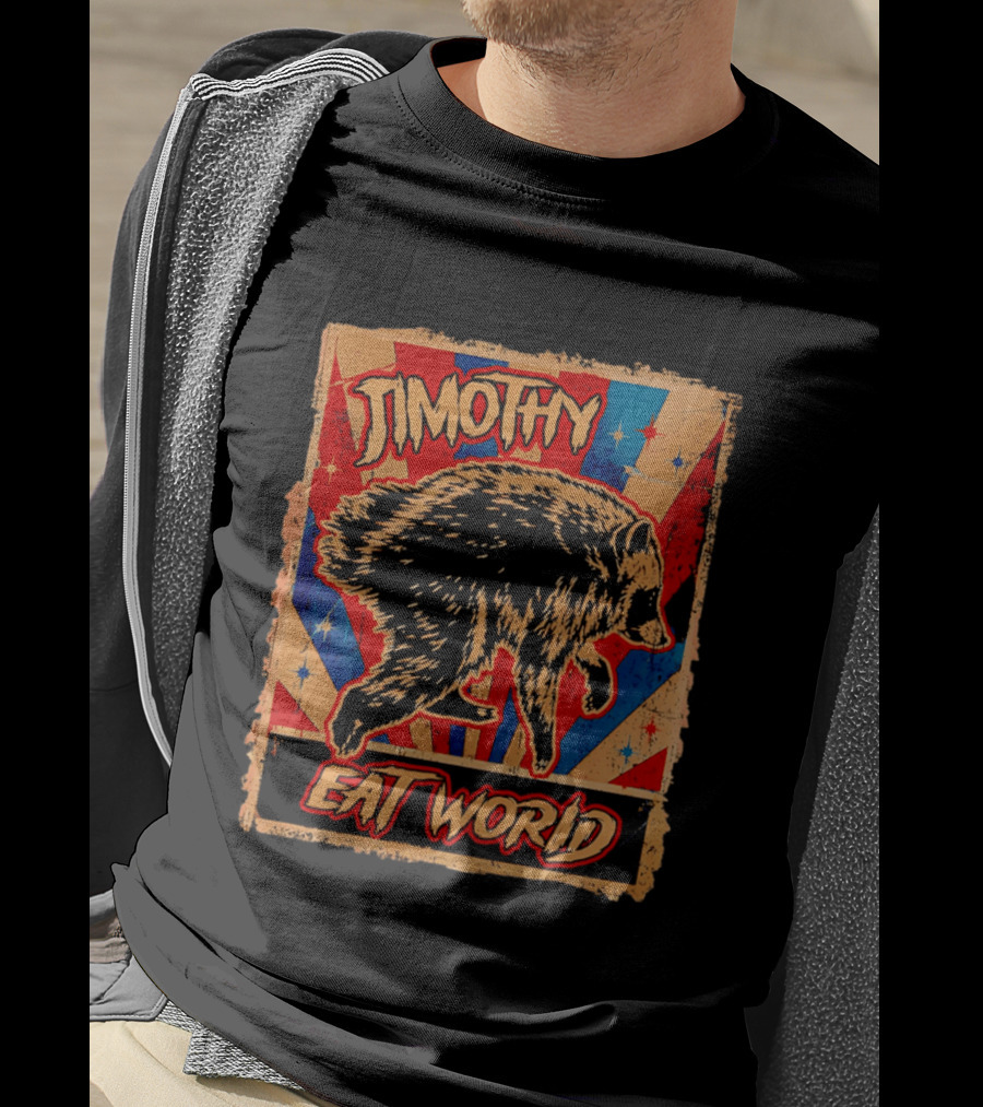 Timothy Raccoon Eat World Retro Starburst T-Shirt