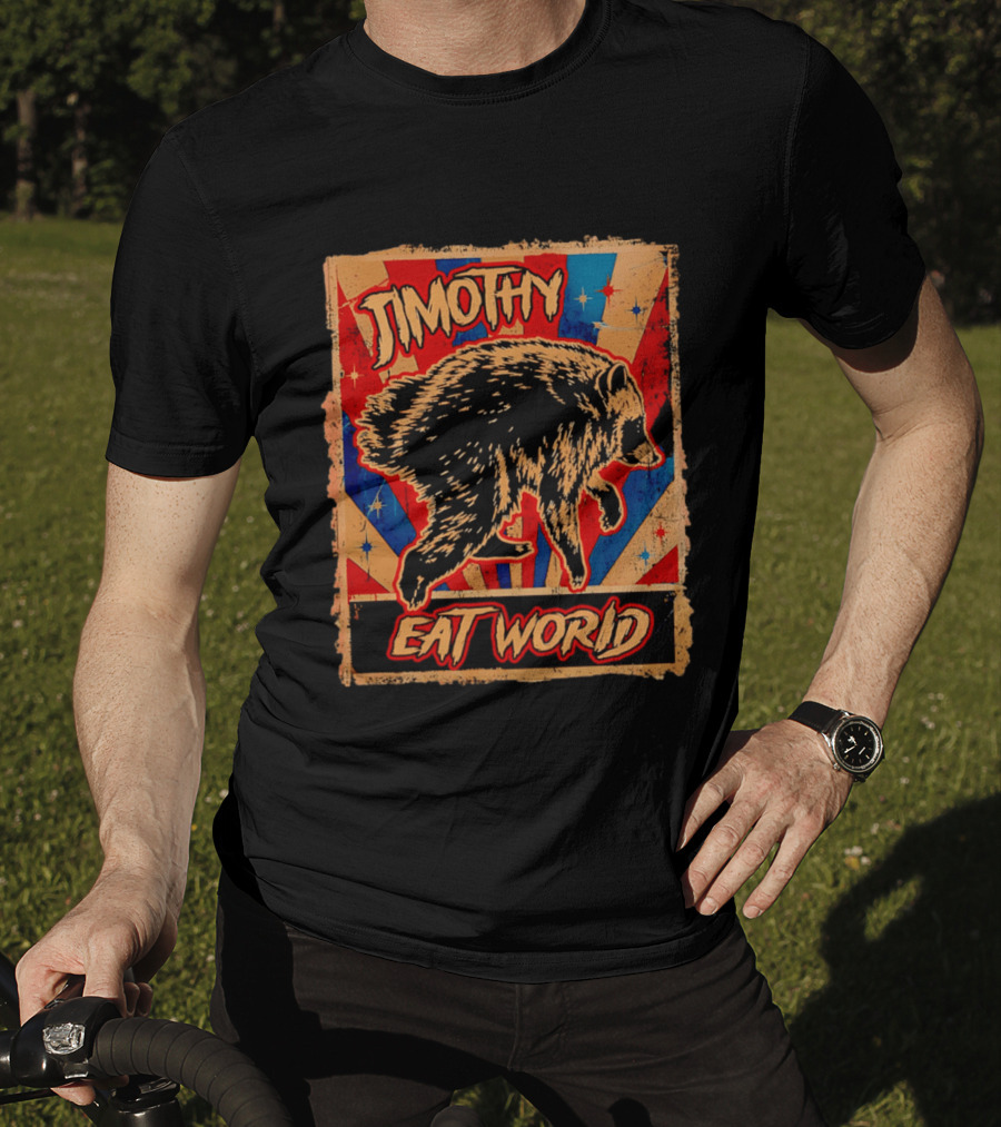 Timothy Raccoon Eat World Retro Starburst T-Shirt
