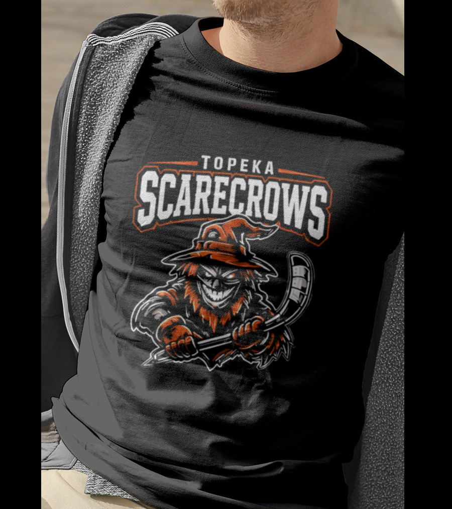 Topeka Scarecrows Sporty Scarecrow Ice Hockey Stick T-Shirt