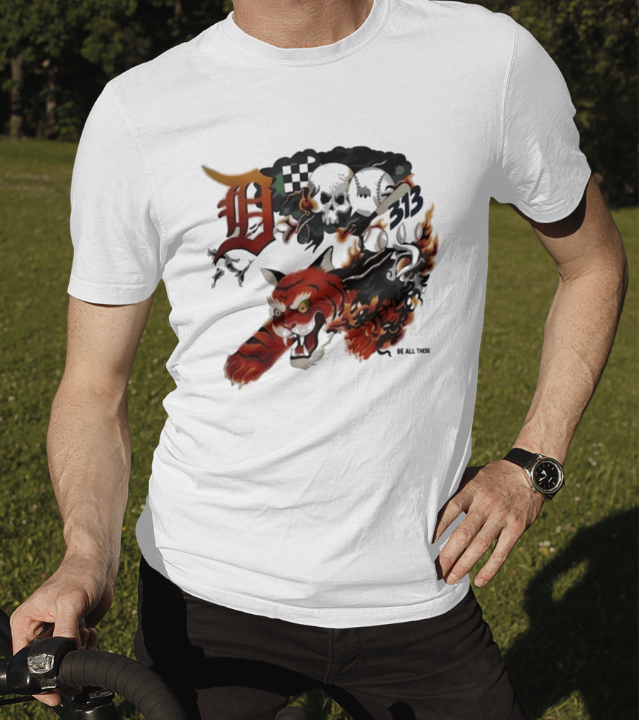 Detroit Tigers Boys & Girls Clubs Of Greater Detroit 313 Skulls Tiger Flame 2026 T-Shirt