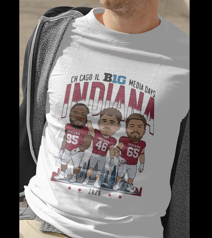 Indiana Hoosiers Big Ten Media Days 2026 Chicago Player Caricature T-Shirt
