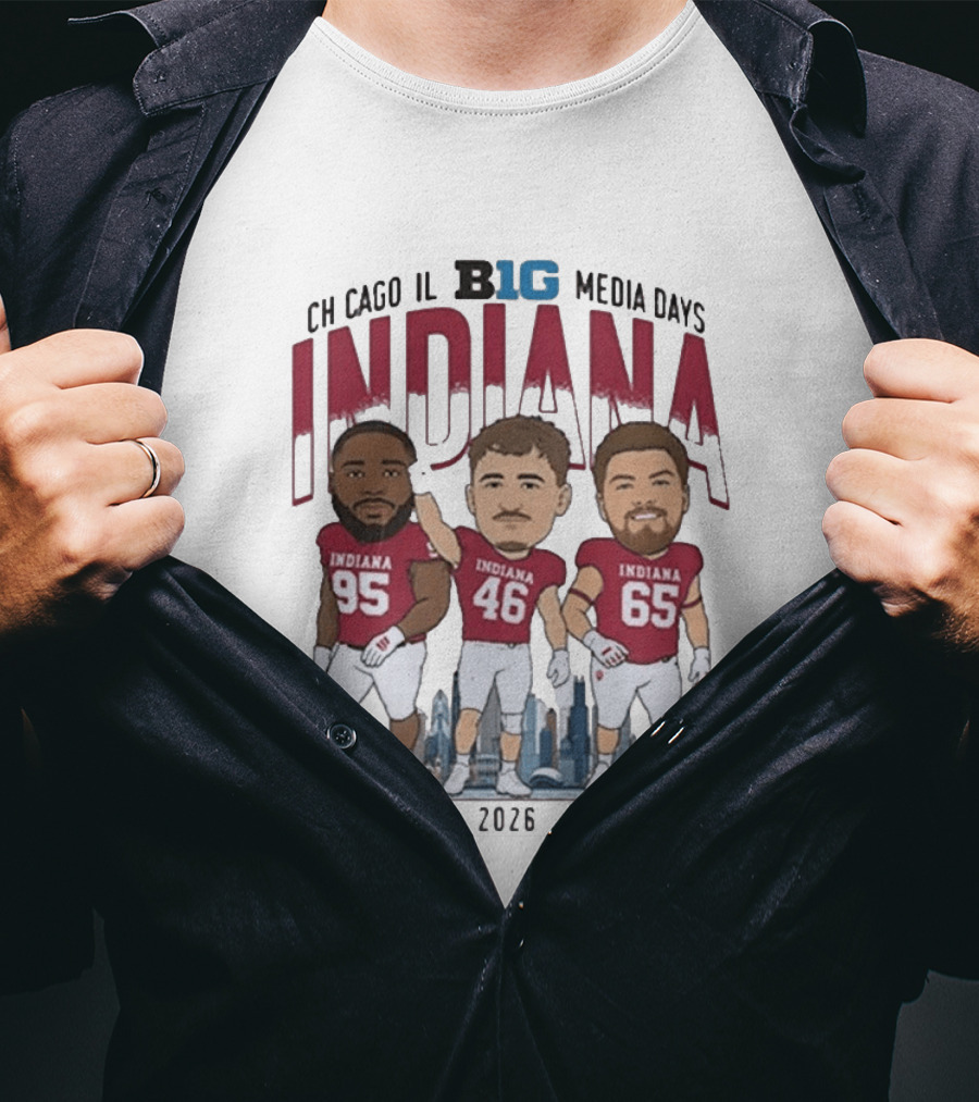 Indiana Hoosiers Big Ten Media Days 2026 Chicago Player Caricature T-Shirt
