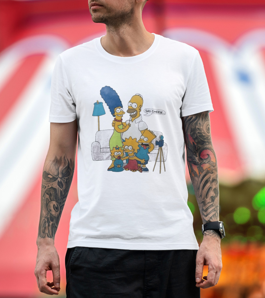 Jayden Daniels Simpsons Family Say Cheese White Couch Scene T-Shirt