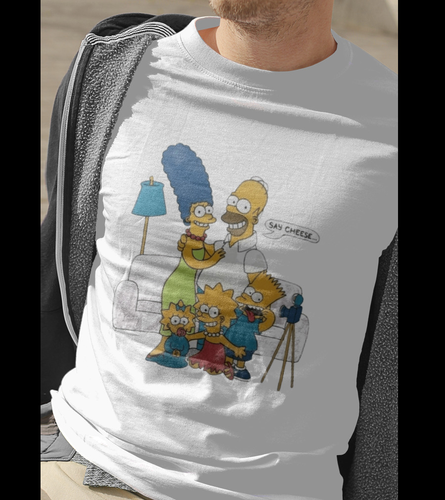 Jayden Daniels Simpsons Family Say Cheese White Couch Scene T-Shirt