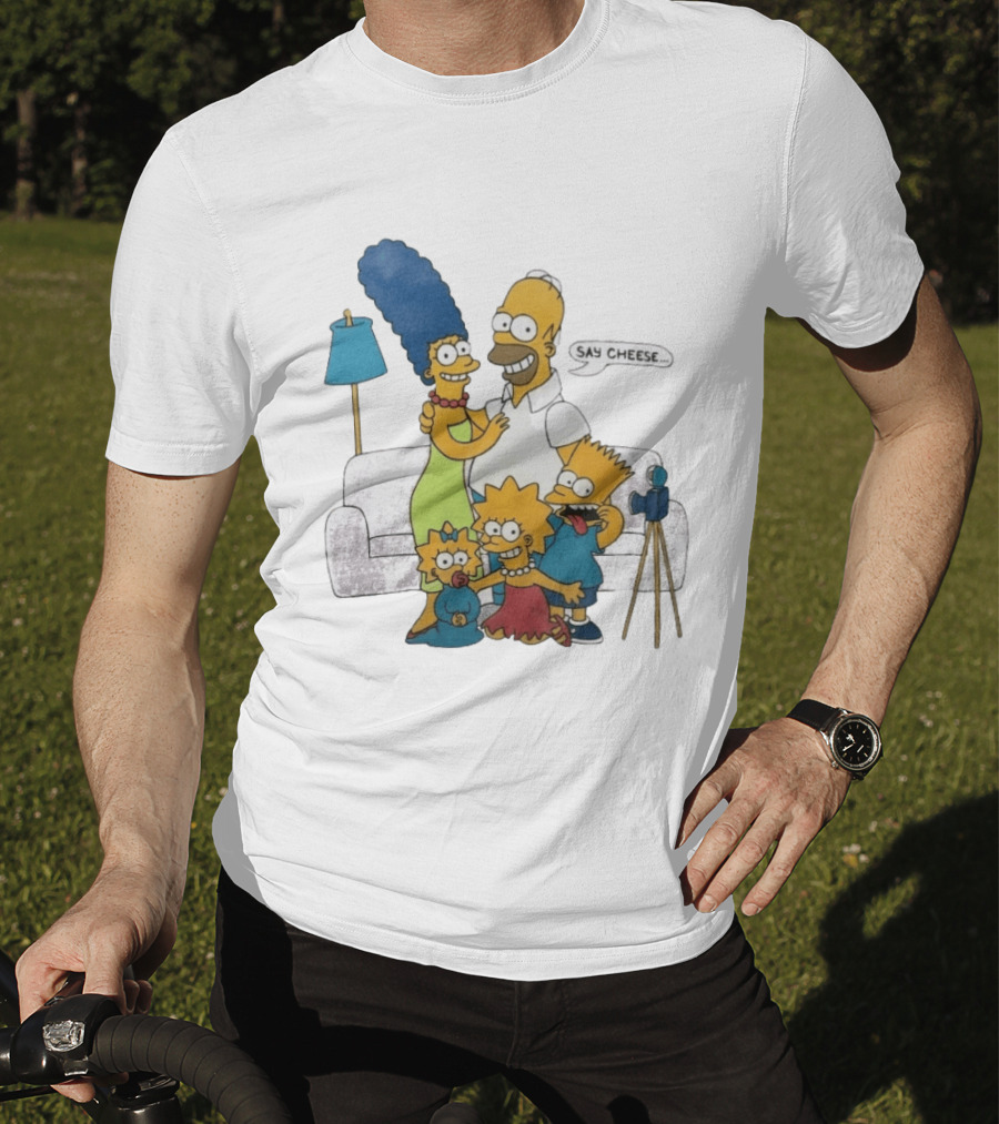 Jayden Daniels Simpsons Family Say Cheese White Couch Scene T-Shirt