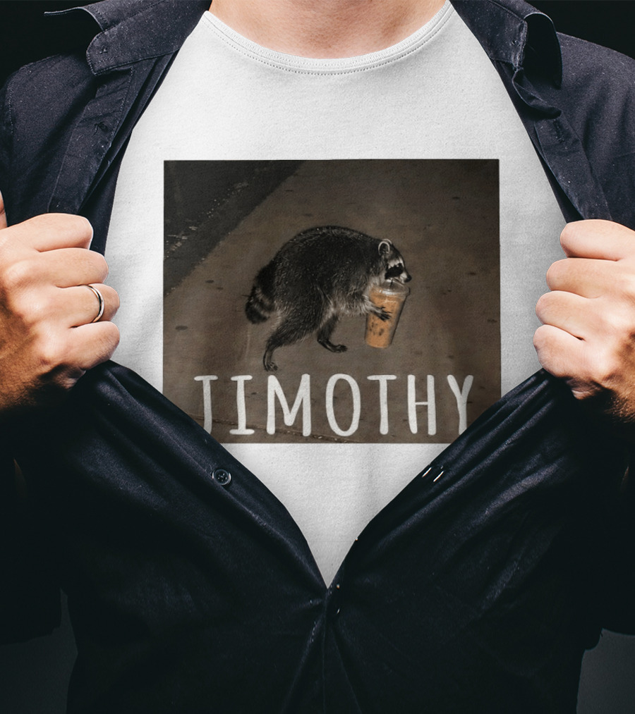 Jimothy Raccoon Carrying Iced Coffee Meme Animal Lover T-Shirt