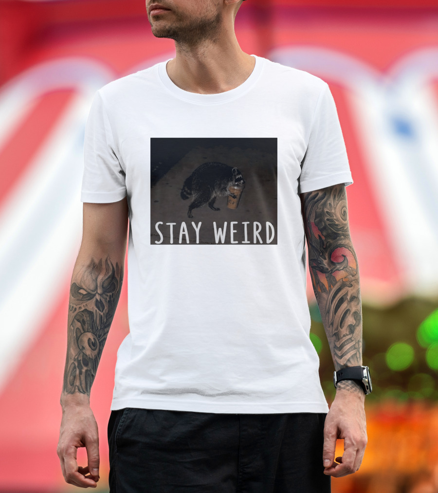 Jimothy Raccoon Drinking Iced Coffee Stay Weird Animal Lover Meme T-Shirt